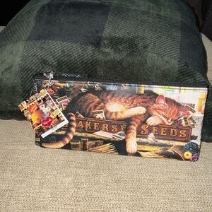 Sleeping Charles Wysoki Tabby Cat Seed Sack Zip Pencil or Makeup Pouch NWT
